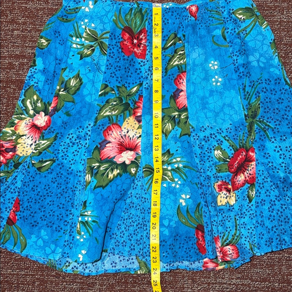 BILA vintage capri blue hibiscus crepe ruffle a line skirt women’s XL - Picture 12 of 12